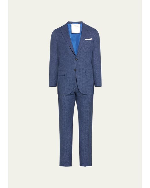 Kiton Blue Mini-houndstooth Wool Suit for men