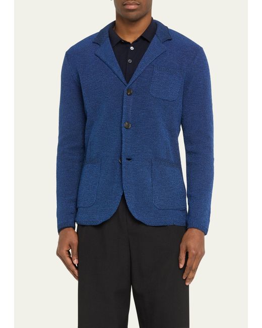 Baldassari Blue Mouline Knit Sweater Jacket for men