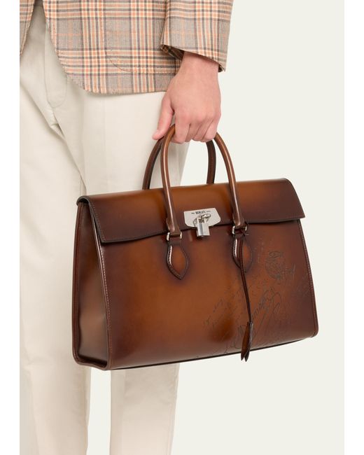 Berluti Brown E'mio Scritto Briefcase Bag for men