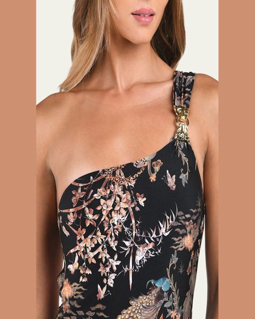 L'Agence White Karmin Jungle Asymmetric One-Piece Swimsuit