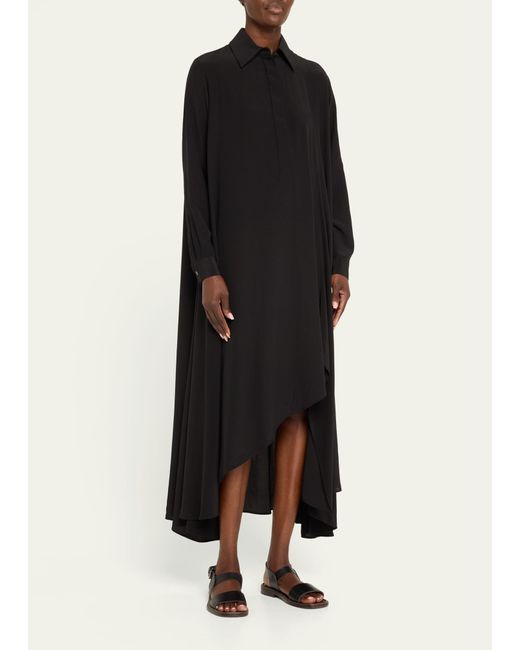 Michael Kors Black Long-sleeve High-low Silk Caftan Shirtdress