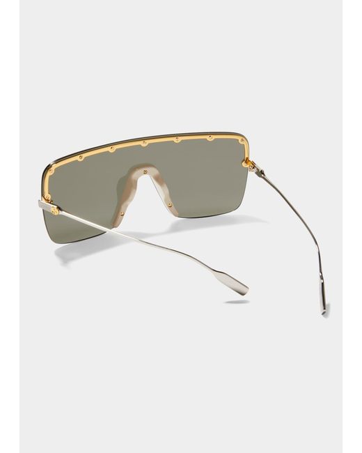 Gucci Gray GG-Logo Metal Shield Sunglasses for men