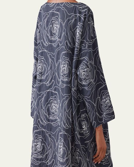 Eskandar Blue Wide A-Line V Neck Open Coat