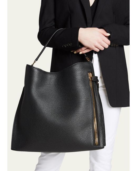 Tom Ford Black Alix Hobo Large In Grained Leather