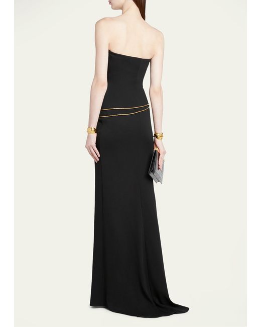 Tom Ford Black Stretch Sable Strapless Evening Dress With Cutout Detail