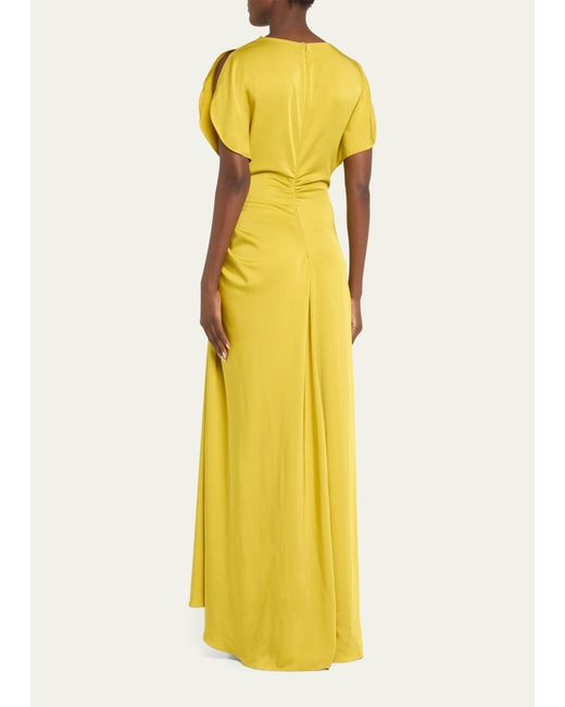 A.L.C. Yellow Nadia Ruched Petal-sleeve Gown
