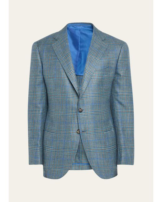 Cesare Attolini Blue Cashmere-blend Plaid Sport Coat for men