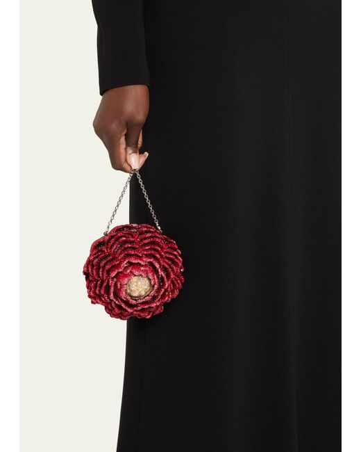 Judith Leiber Red Peony Flame Crystal Clutch Bag