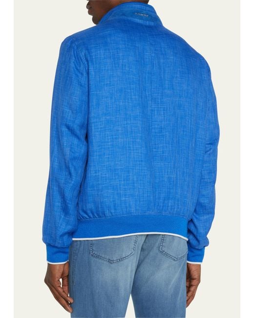 Stefano Ricci Blue Cashmere-silk Blouson Jacket for men