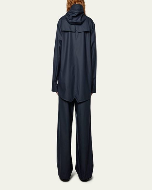 Rains Blue Snap-front Hooded Jacket