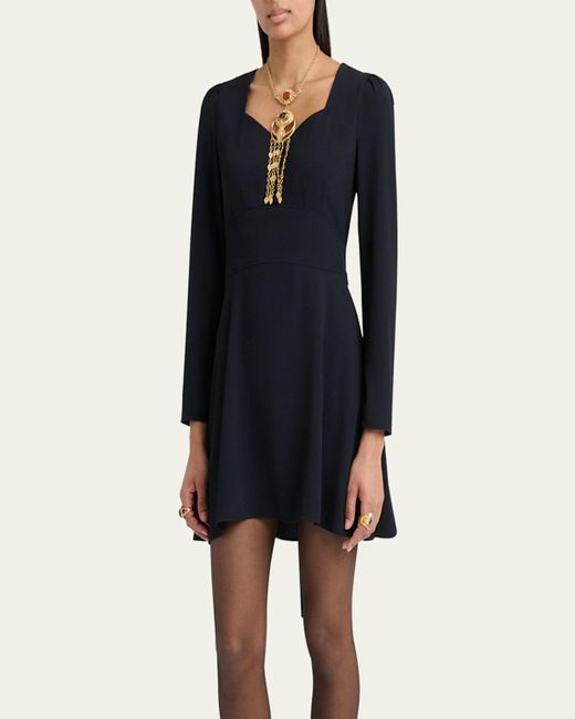 Chloé Blue Button-Front Long-Sleeve Mini Dress