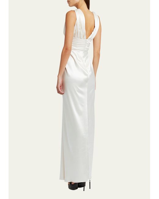 Dolce & Gabbana White Gathered Crepe Satin Column Dress