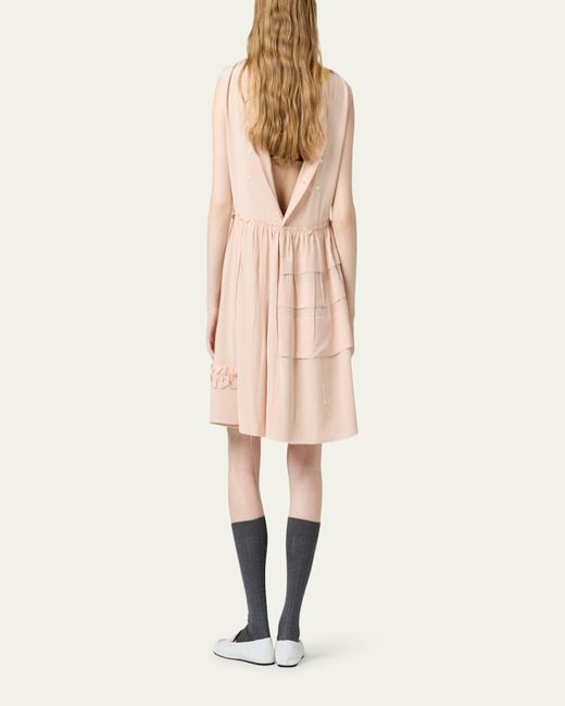 Miu Miu Pink Sequined Tiered Ruffle Sleeveless Dress