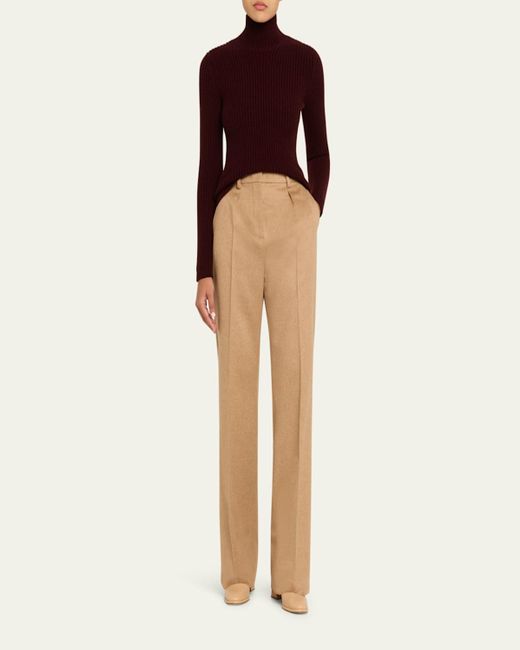 Max Mara Natural Carbone Pleated Wool Straight-Leg Trousers