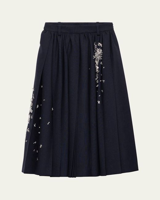 Prada Blue Embroidered Wool Midi Skirt