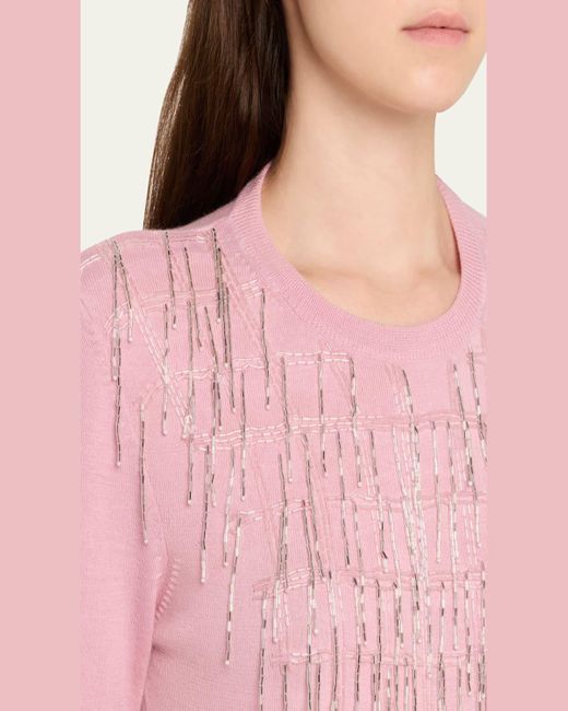 Prabal Gurung Pink Tassle Embroidered Cashmere Crewneck Sweater