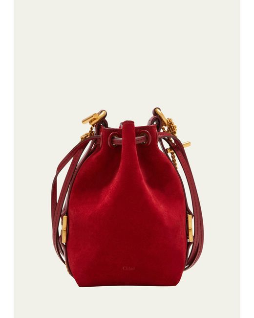 Chloé Red Marcie Micro Bucket Bag In Suede With Chain Strap
