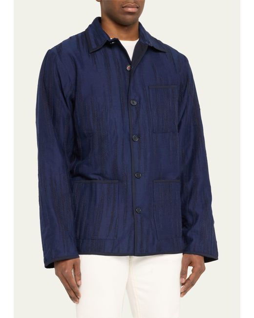 Kardo Blue Allover Stitchwork Chore Jacket for men