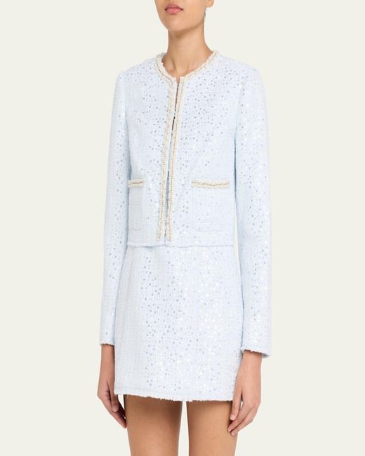LoveShackFancy Blue Kelli Sequined Tweed Jacket