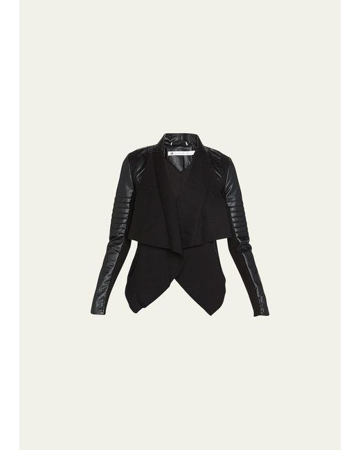BLANC NOIR Black Drape-front Quilted Faux-leather Jacket