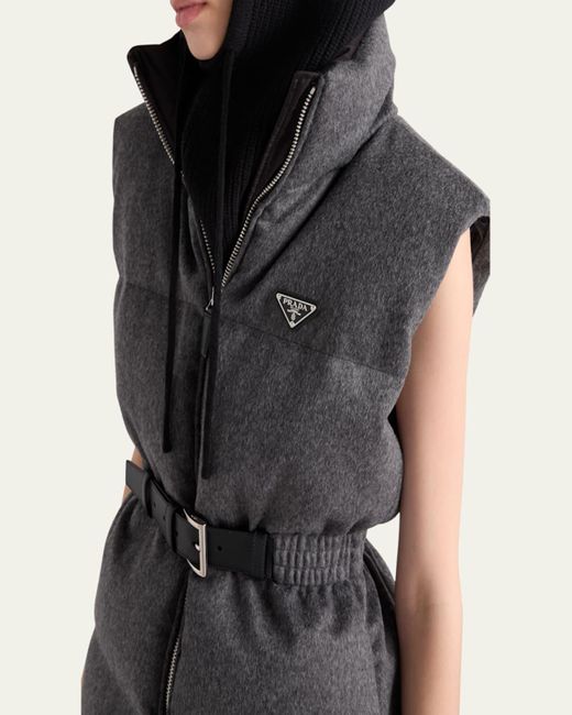 Prada Black Belted Velvet Down Puffer Jacket