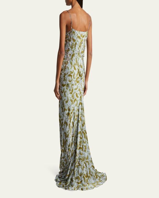 Dries Van Noten Deryl Cowl-Neck Long Studded Silk Dress in Green | Lyst