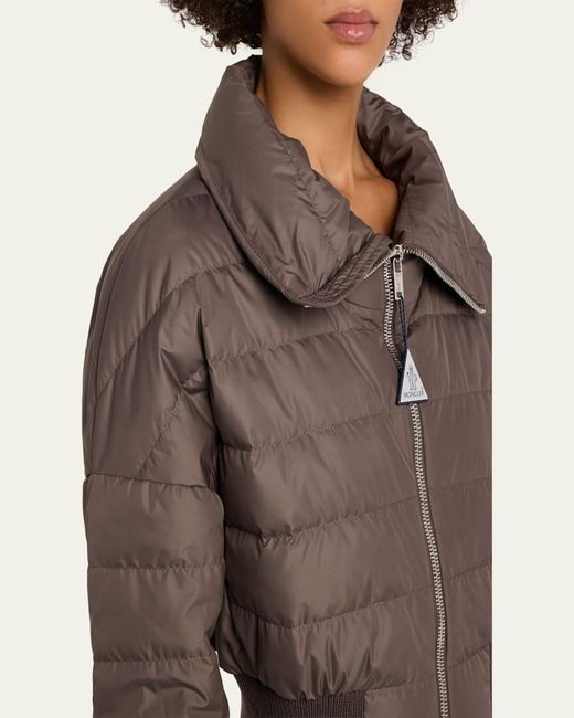 Moncler Brown Funnel Neck Crop Down Jacket