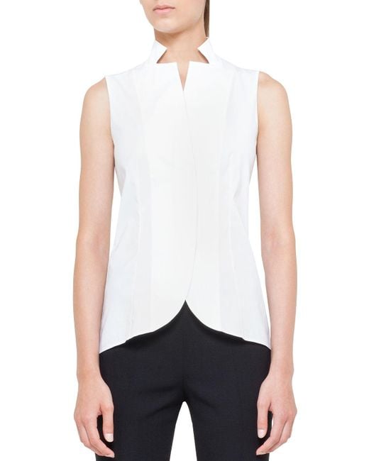 Akris Notched Stand-collar Sleeveless Button-front Blouse in White - Lyst