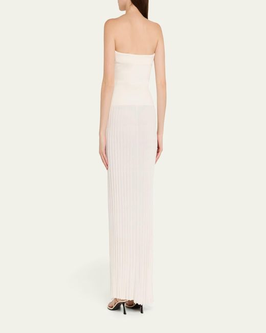 Christopher Esber Natural Strapless Slash-Cutout Pleated Maxi Dress