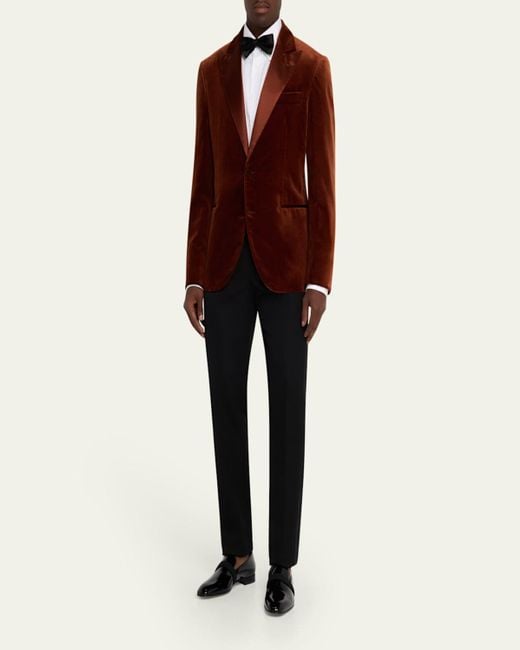 Brunello Cucinelli Brown Satin Peak Lapel Velvet Dinner Jacket for men