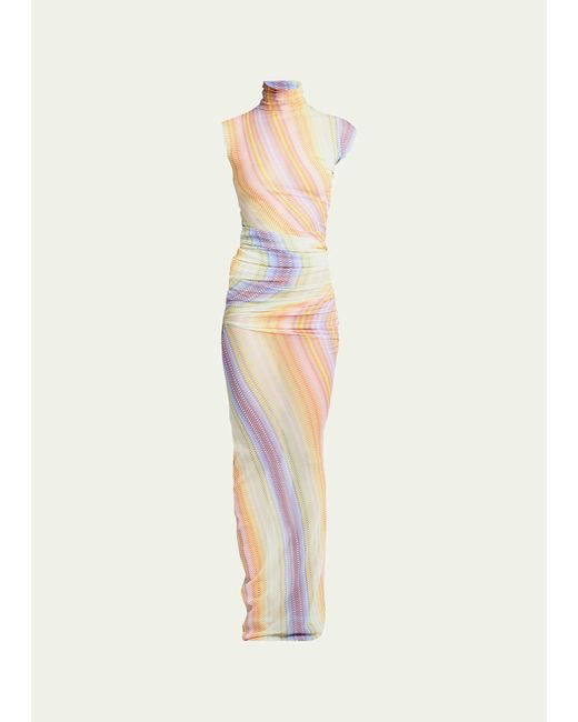 Missoni White Printed High-neck Tulle Ruched Maxi Dress