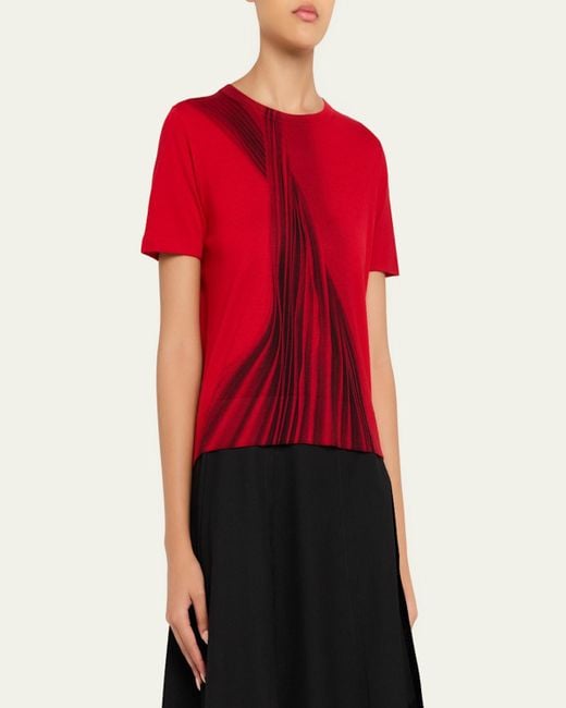 Jason Wu Red Dancing Pleat Printed Short-Sleeve Knit Top