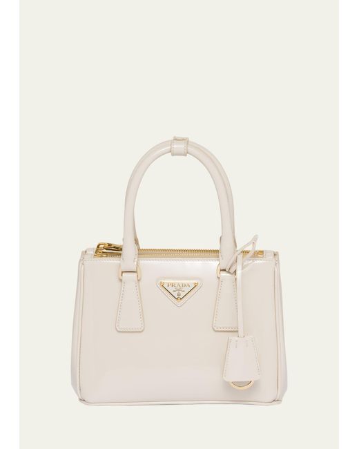 Prada Galleria Mini Patent Tophandle Bag in Natural Lyst