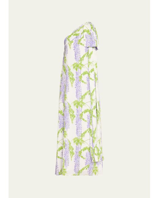 BERNADETTE White Gala One-shoulder Wisteria Printed Maxi Dress With Bow Detail