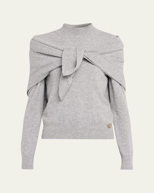 Oscar de la Renta Gray Mockneck Cashmere Knit Scarf Sweater
