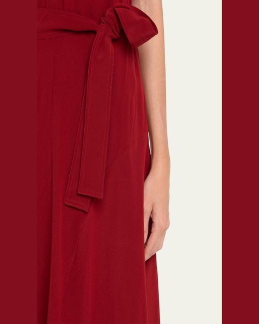 Stella McCartney Red Silk Crepe De Chine Midi Dress With Tie Belt