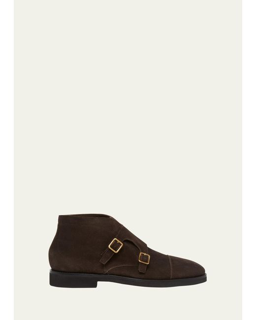 Tom Ford Brown Suede Monk Strap Boots for men