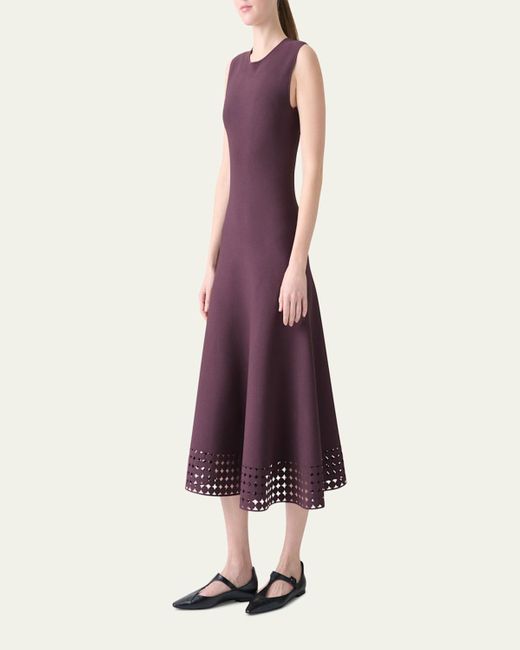 Akris Punto Purple Dot Lace-Hem Sleeveless Midi Dress