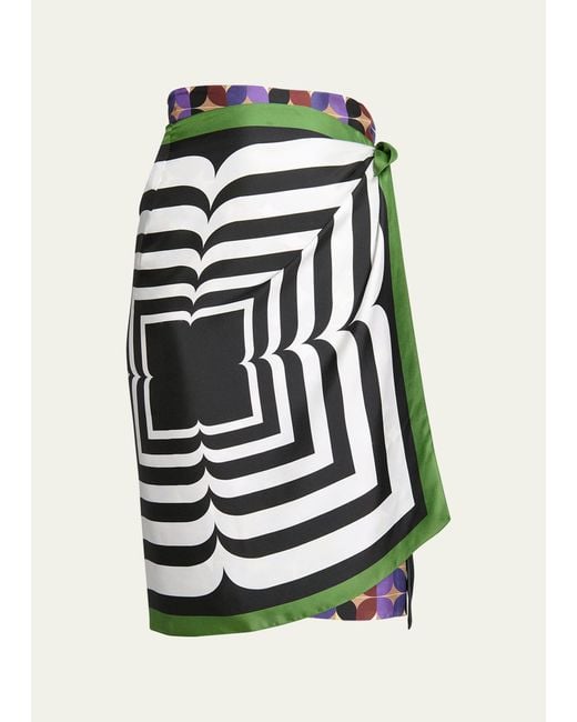 Dries Van Noten Black Scarfy Printed Wrap Midi Skirt
