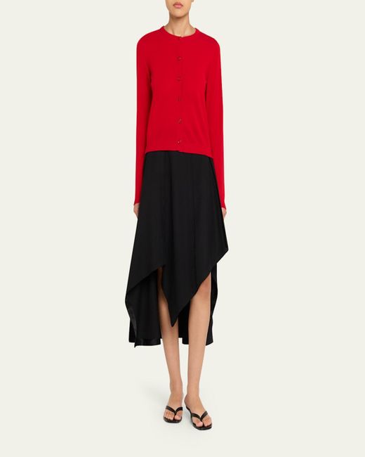 Jason Wu Red Long-Sleeve Merino Wool Crewneck Cardigan