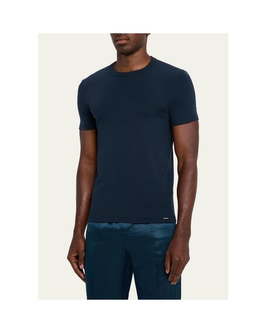 Tom Ford Blue Solid Stretch Jersey T-Shirt for men