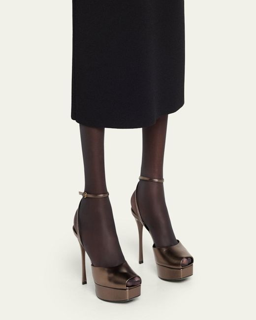 Saint Laurent White La Scandale Metallic Leather Ankle-Strap Sandals