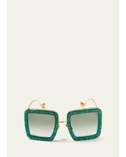 Anna Karin Karlsson Green Beaming Sky Swarovski Square Acetate Sunglasses