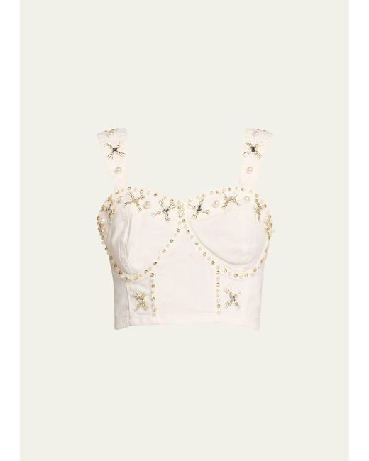 PATBO Natural Hand-beaded Denim Bustier Top