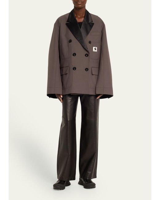 Sacai Brown X Carhartt Bonded Suiting Double-breasted Cape Blazer