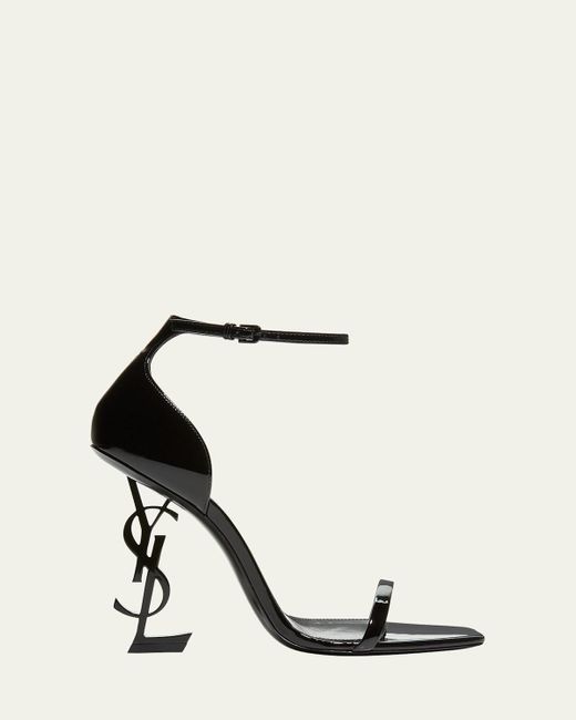 Saint Laurent White 110Mm Opyum Ysl Patent Leather Sandals With Hardware
