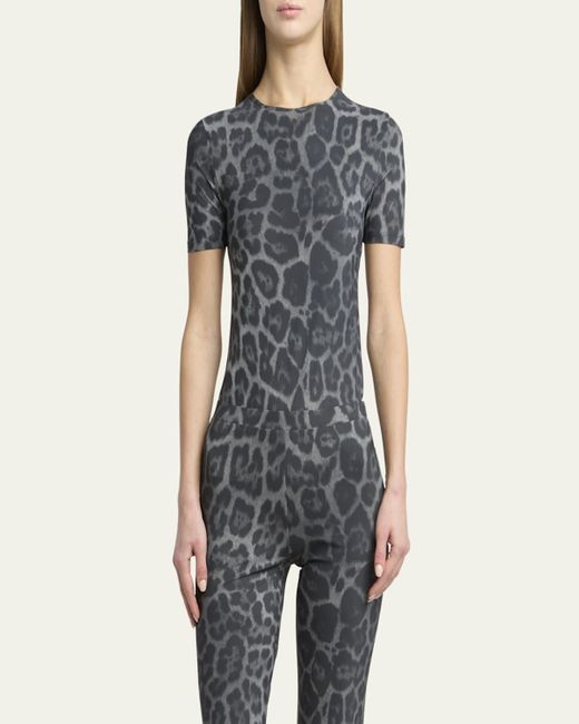 Stella McCartney Gray Leopard Print Short-Sleeve Top