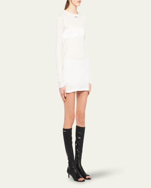 Miu Miu Long-Sleeve Fitted Mini Dress in White | Lyst
