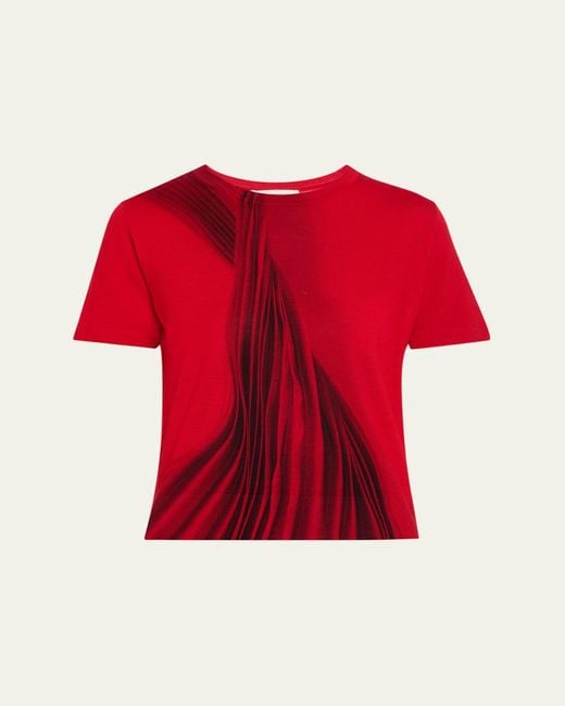 Jason Wu Red Dancing Pleat Printed Short-Sleeve Knit Top