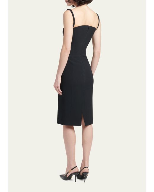 Versace Black Structured Sleeveless Enver Satin Midi Dress